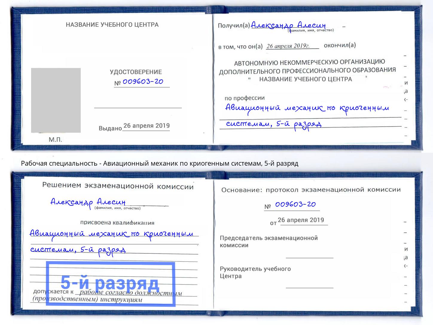 корочка 5-й разряд Авиационный механик по криогенным системам Новотроицк