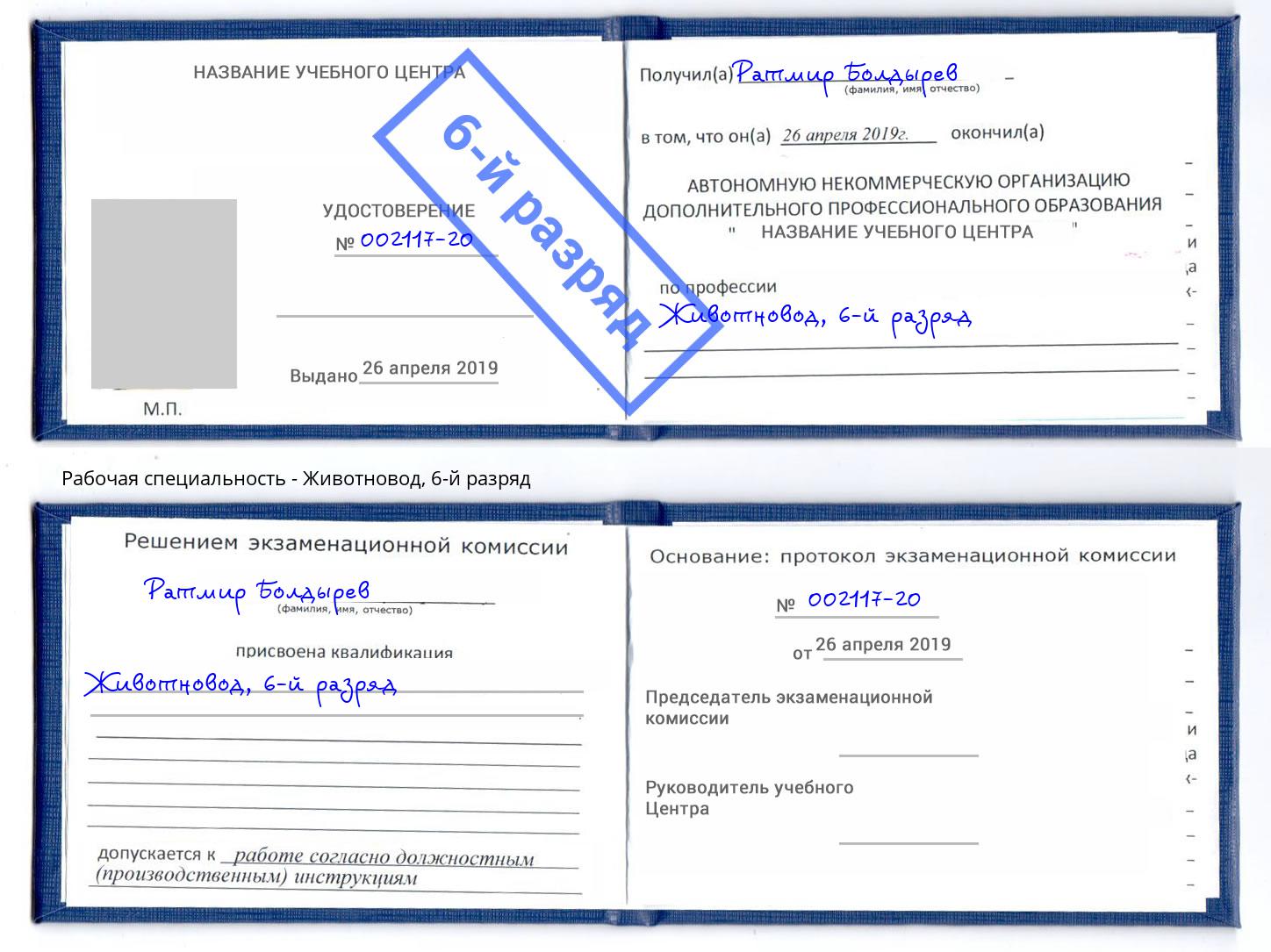 корочка 6-й разряд Животновод Новотроицк