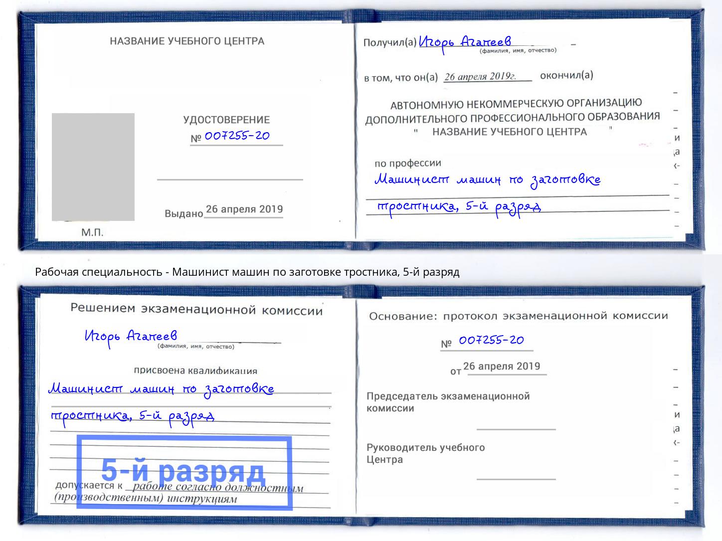 корочка 5-й разряд Машинист машин по заготовке тростника Новотроицк