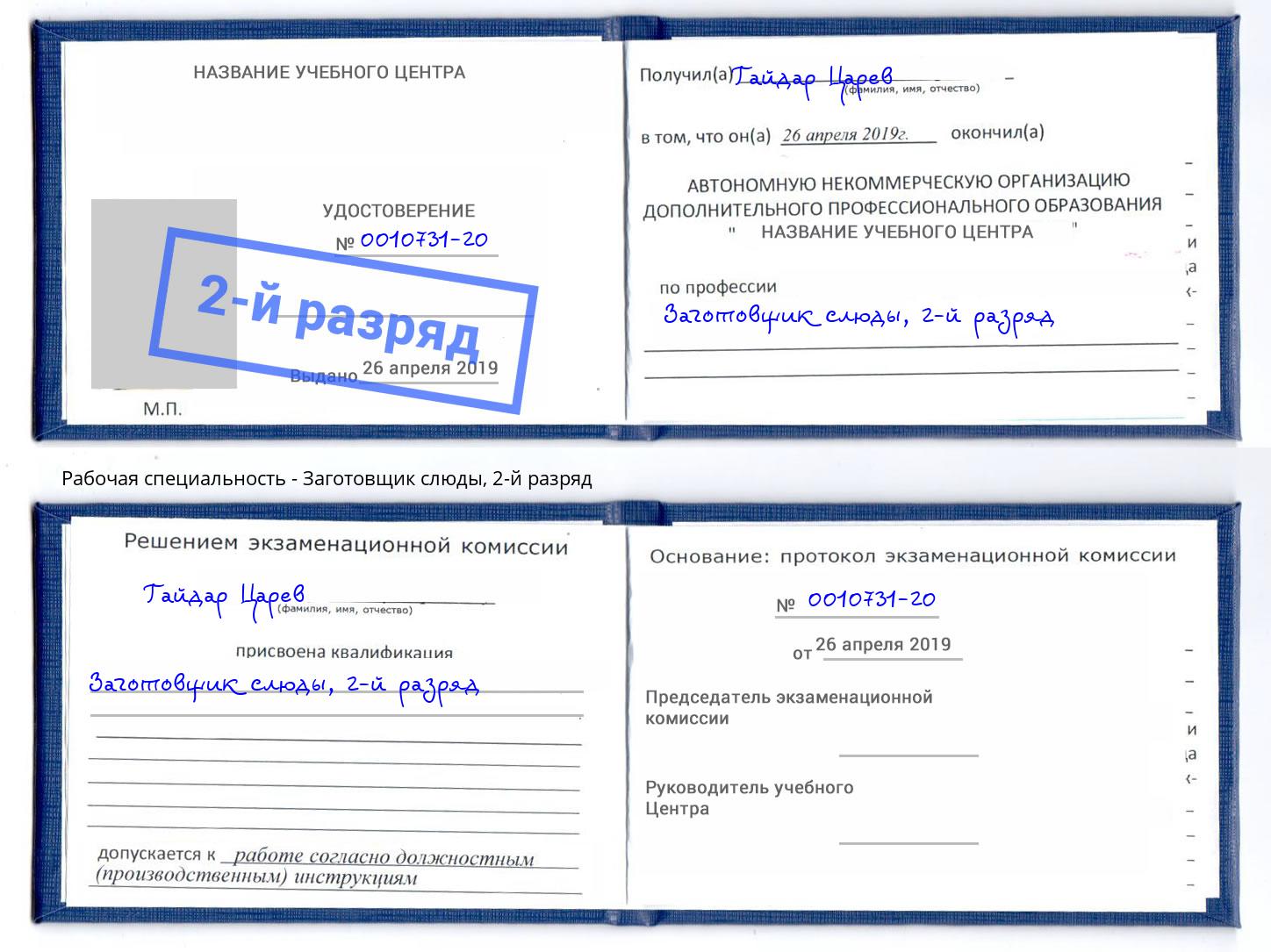 корочка 2-й разряд Заготовщик слюды Новотроицк