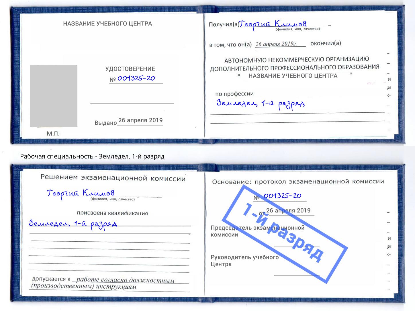 корочка 1-й разряд Земледел Новотроицк